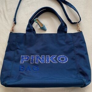 PINKO BAG blue heavier canvas feel sequined larger crossbody bag. LNWOT …